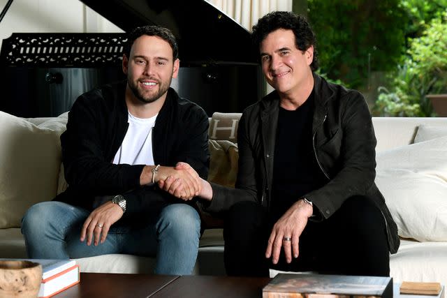 <p>Kevin Mazur/Getty</p> Scooter Braun and Scott Borchetta