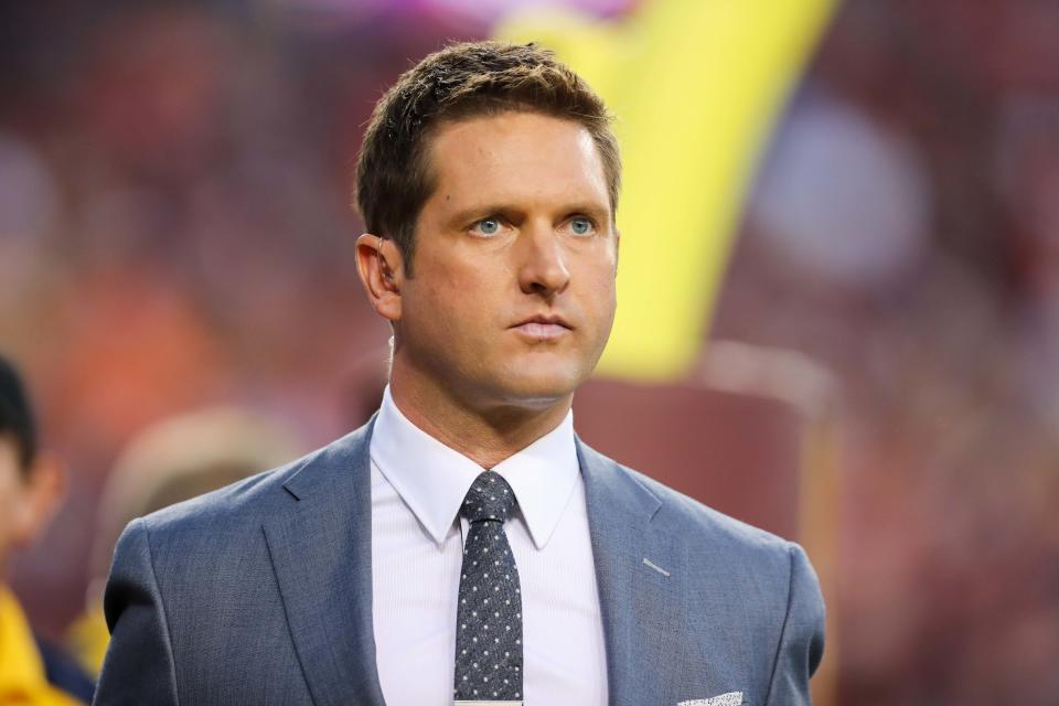 Sep 3, 2017; Landover, MD, USA; ESPN broadcaster Todd McShay walks on the sidelines before the game between West Virginia Mountaineers and Virginia Tech Hokies at FedEx Field. Mandatory Credit: Ben Queen-USA TODAY Sports