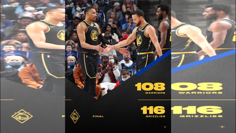 柯瑞（Stephen Curry）27分10籃板10助攻。（圖／翻攝自勇士推特）