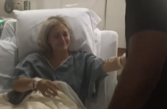 Days after Patriots linebacker Harvey Langi and his wife, Cassidy, were injured in car accident, she posted a video on Instagram of their tearful reunion in the hospital. (Via Instagram screengrab) 