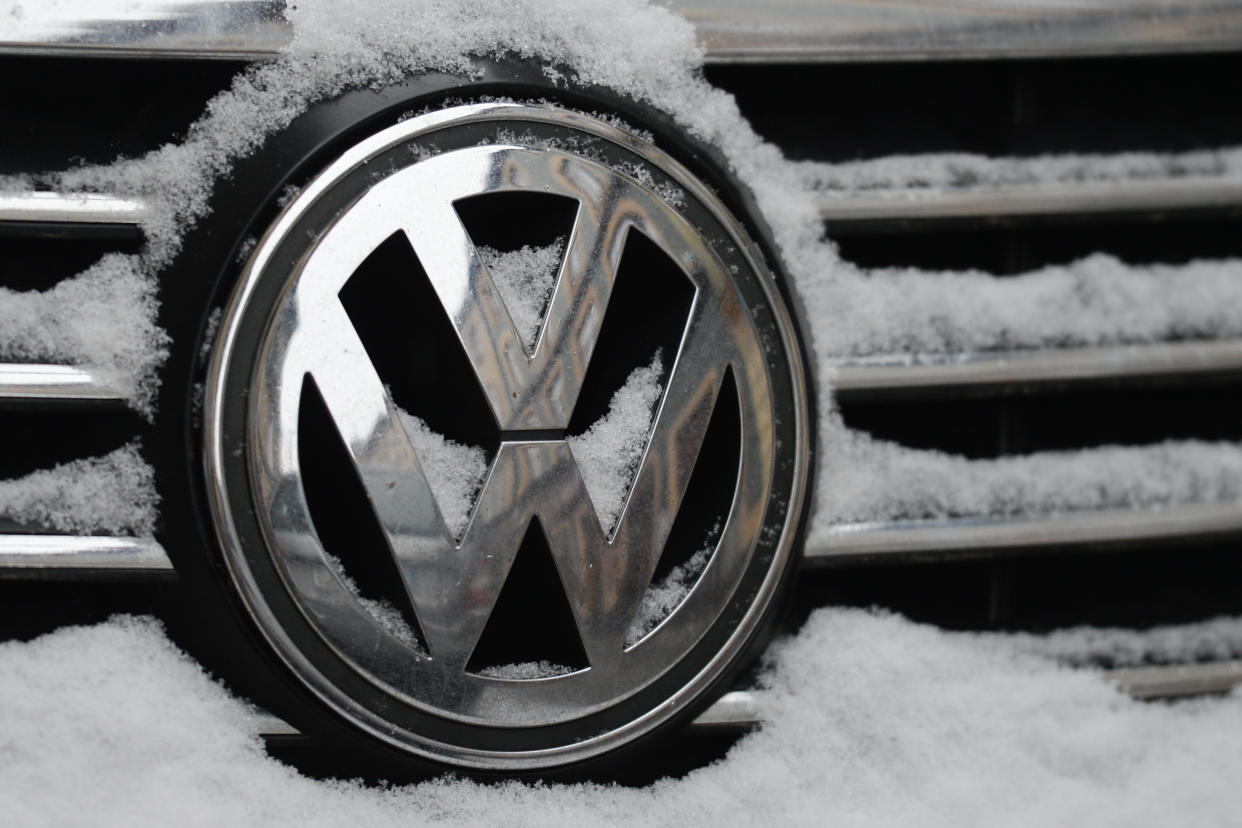 A Volkswagen logo seen on a parked car in Krakow city center.  On Thursday, December 10, 2020, in Krakow, Poland. (Photo by Artur Widak/NurPhoto via Getty Images)