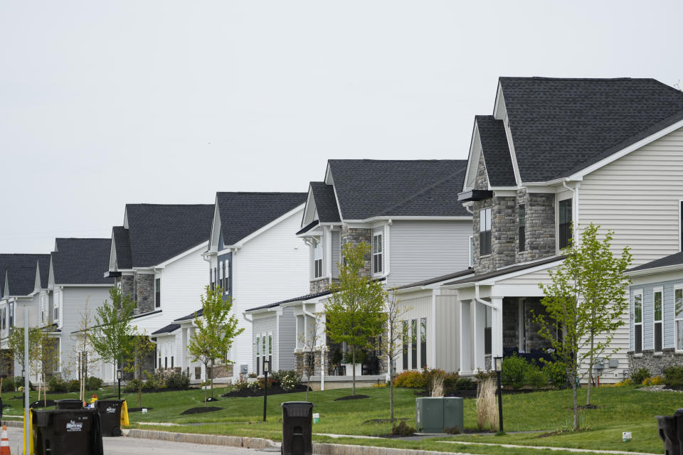 New homes in development in Eagleville, Pa., Friday, April 28, 2023. (AP Photo/Matt Rourke)