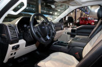 The interior of a new Ford 2020 F-Series Super Duty pickup truck is displayed in Detroit, Michigan, U.S., January 31, 2019. REUTERS/Rebecca Cook
