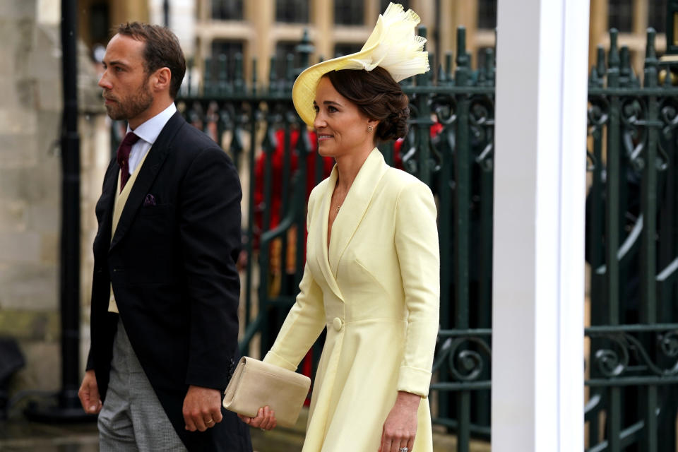 Pippa and James Middleton, siblings of Catherine, Princess of Wales, arrive at the coronation.