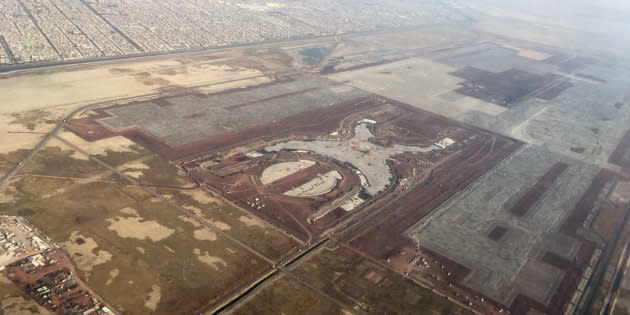 Vista aérea de la construcción del Nuevo Aeropuerto Internacional de la Ciudad de México (NAIM).