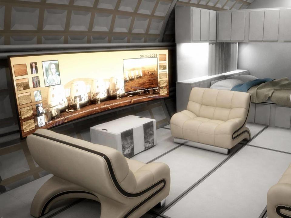 A CGI image of the interior of one of the Mars One capsules. Astronauts will have access to television and communication channels back to Earth (Mars One)