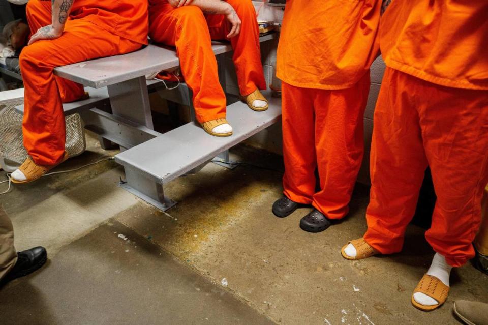 Inmates spend time in their shared cell together on Thursday, June 30, 2022, at the Madison County Detention Center in Richmond, Kentucky.