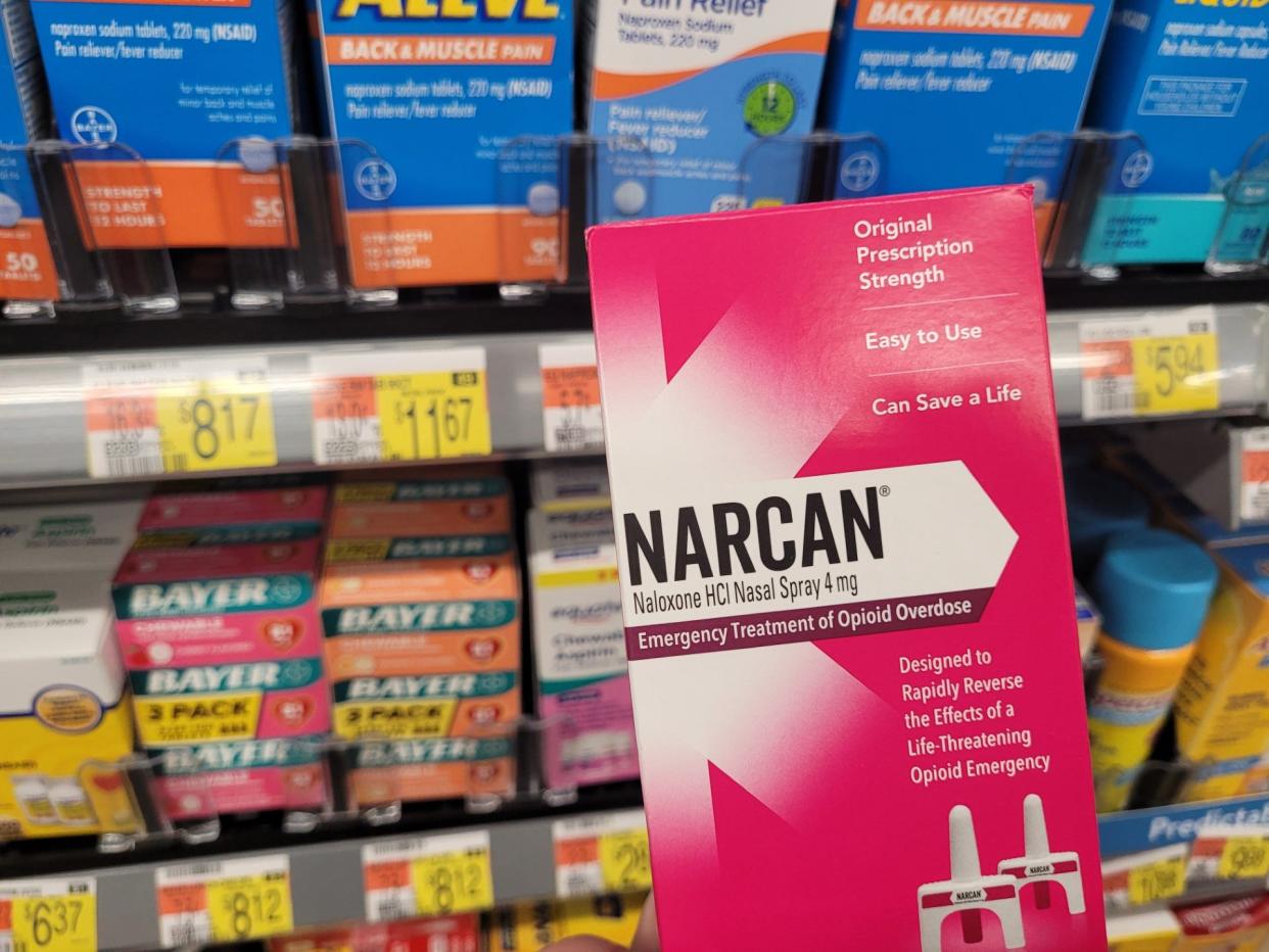 The Walmart store on Route 9 in Framingham sells Narcan on the floor for $44.99.