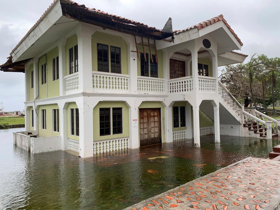 A building is flooded in Hagatna, Guam, Thursday, May 25, 2023, after Typhoon Mawar went through the area (AP)