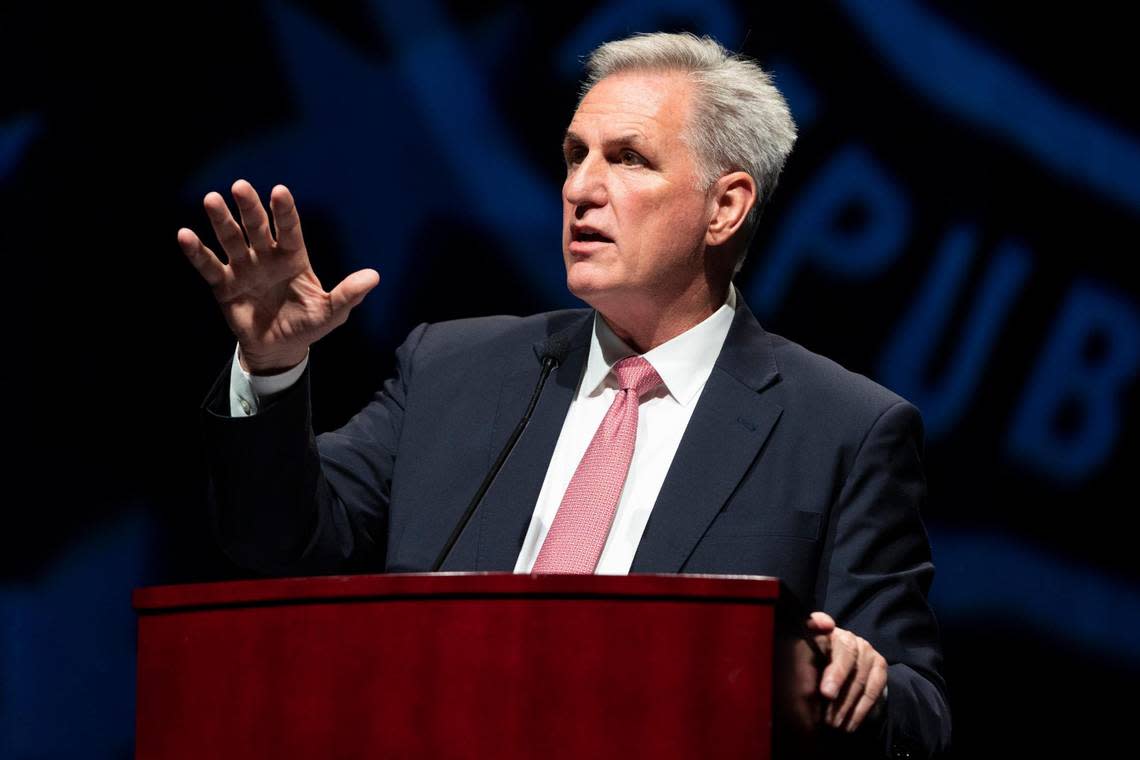 House Minority Leader Kevin McCarthy speaks to the Silver Elephant Gala at the Columbia Convention Center on Friday, July 29, 2022.