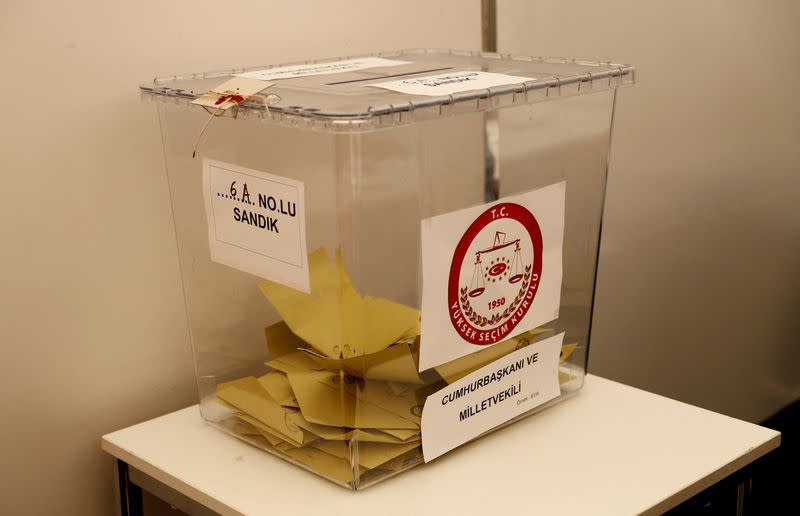 A ballot box is pictured during Turkey's presidential and parliamentary elections in Frankfurt