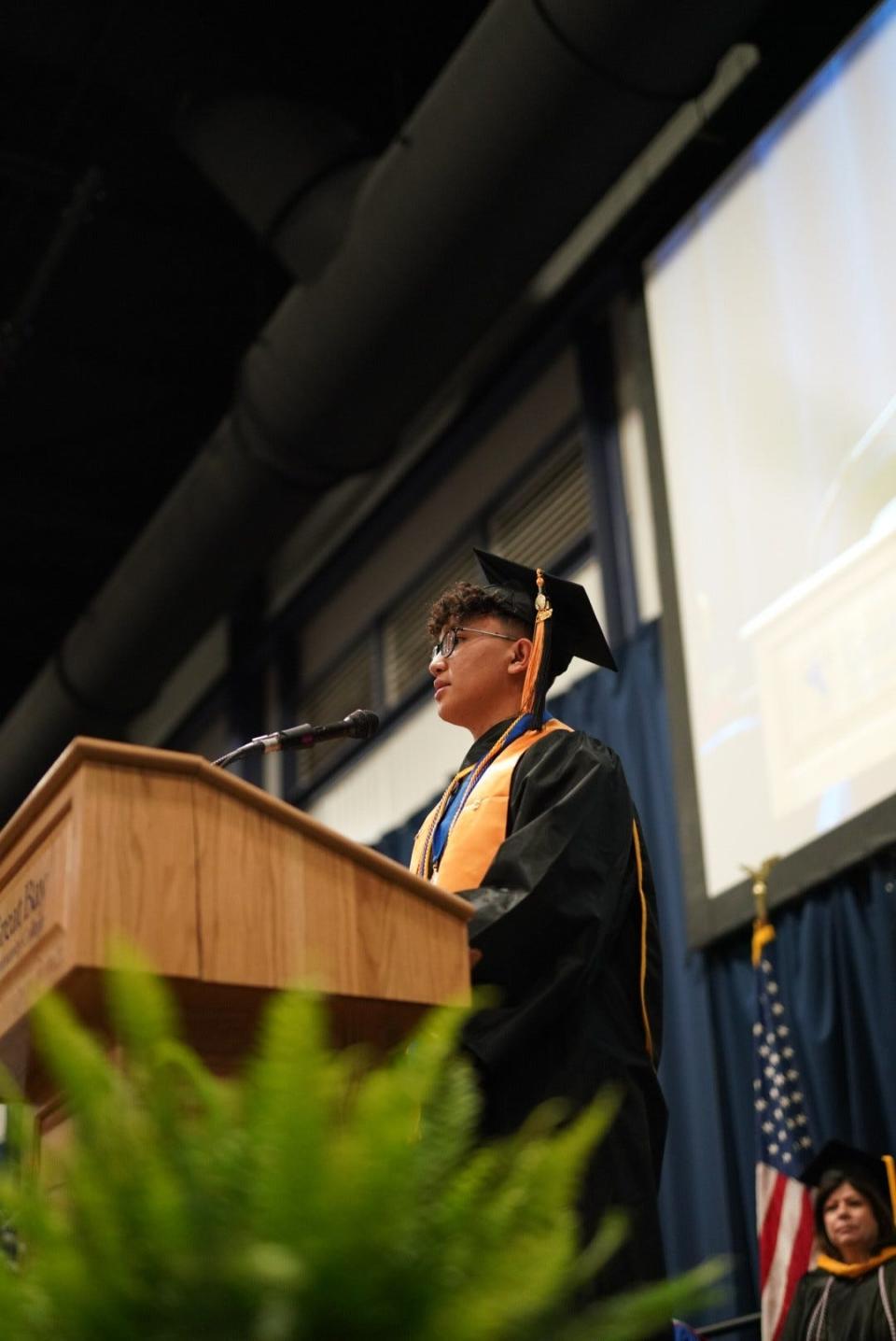 Great Bay Community College student commencement speaker Timothy Warokka on Saturday, May 13, 2023.