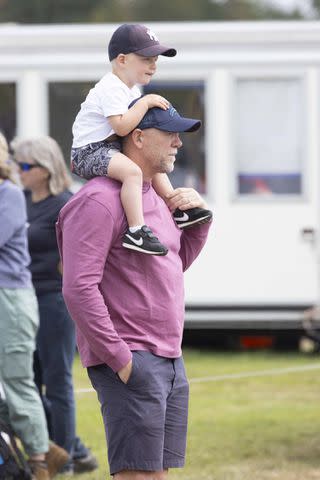 <p>David Hartley/Shutterstock </p> Lucas Tindall and Mike Tindall at the Wellington International Horse Trials.