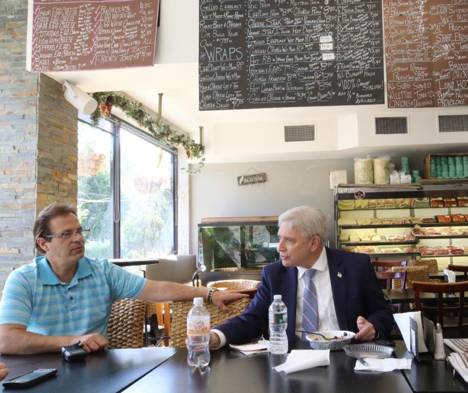 Nutley Commissioner Alphonse Petracco having lunch in his deli with fellow Nutley Commissioner and member of the Trump for President Advisory Board, Steven L. Rogers. They are both supporters of President Donald Trump.