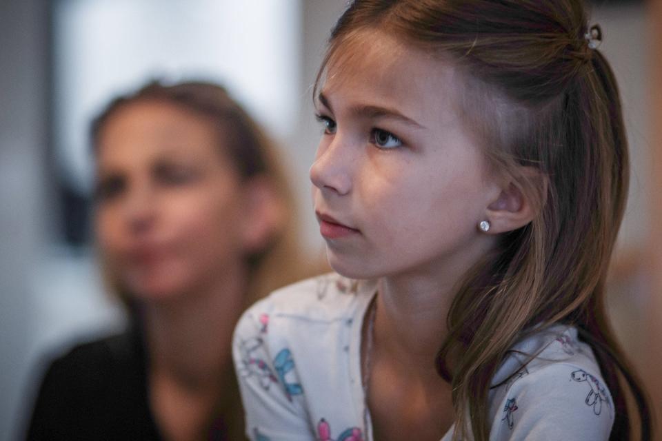 Fiona Lashells and her mother Bailey Lashells speak with a Palm Beach Post reporter on Wednesday. The elementary school student was suspended for more than a month for refusing to wear a mask at Discovery Key Elementary School west of Lake Worth Beach.