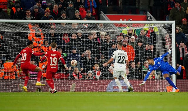 Cody Gakpo (left) scored twice for Liverpool