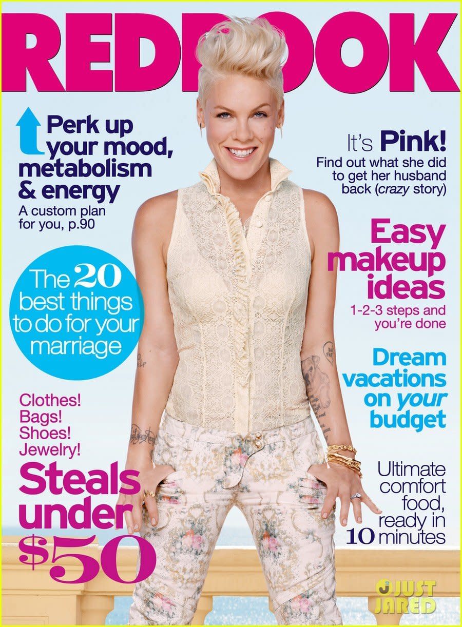 <p>"Hanging upside down and being physical makes me feel beautiful," Pink <a href="http://www.redbookmag.com/life/friends-family/interviews/a14837/pink-interview-on-marriage-baby-and-music/">told Redbook in 2013</a>. "Feeling beautiful to me is when I feel good in my leather pants and my husband grabs my ass. Or when I'm sitting on a mat and my daughter runs to me with complete joy. Beautiful has never been my goal. Joy is my goal -- to feel healthy and strong and powerful and useful and engaged and intelligent and in love. It's about joy. And there's such joy now."</p>