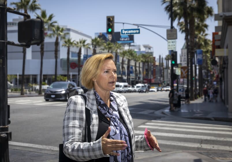 Hollywood, CA - May 18: Gina Viola, business owner and community advocate, is a Los Angeles mayoral candidate who is a late entrant into the race and is the only candidate who supports ending the LAPD. Photo taken in Hollywood Wednesday, May 18, 2022. (Allen J. Schaben / Los Angeles Times)