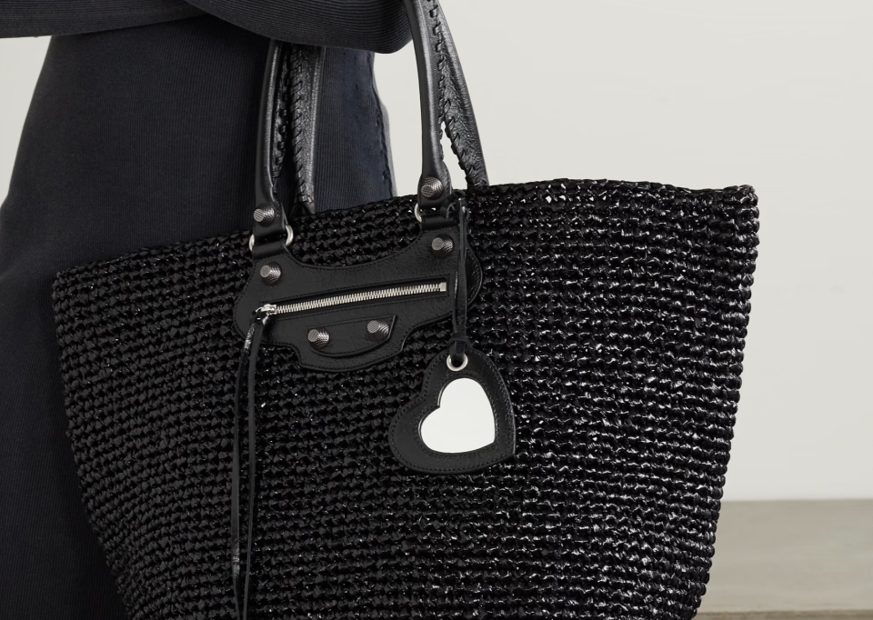 Balenciaga Le Cagole Panier embellished woven patent-leather tote. (PHOTO: Net-A-Porter)