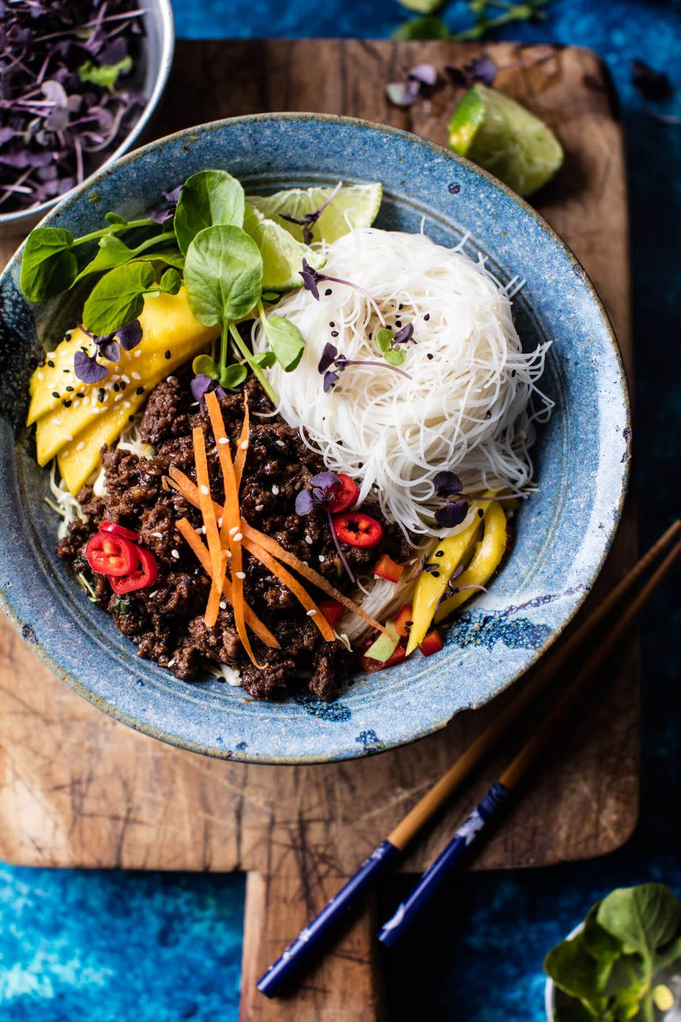 Asian Basil Beef and Mango Noodle Salad