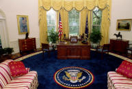 View of the White House's Oval Office following the completion of refurbishing work, September 3.