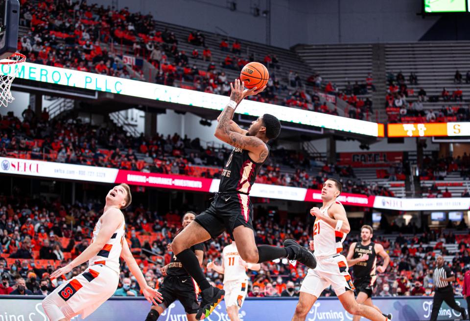 RayQuan Evans scored 15 points in Florida State's 76-71 road win at Syracuse on Saturday, Jan. 15, 2022.