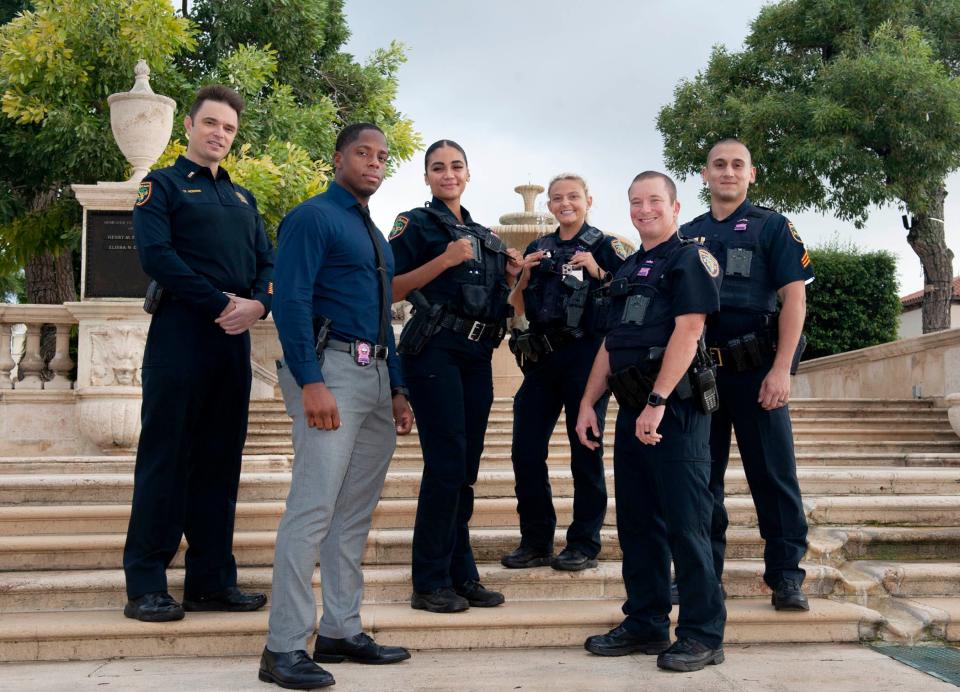 This October portrait shows members of the Palm Beach Police Behavioral Science Unit overseen by Lt. Michael Koerner, from left, are Det. Anducchi Augustin, officer Joelle Ashton, officer Kali Moss, officer Jonathan Rothenburg and Sgt. Alex Vega.