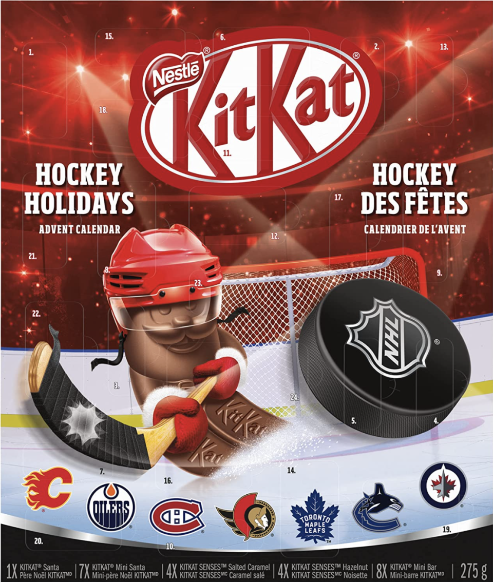 Kit Kat Hockey Holidays Advent Calendar with chocolate playing hockey (Photo via Amazon)