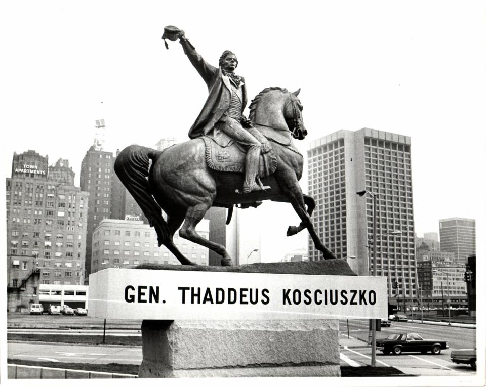 Gen.Thaddeus Kosciuszko statue in Detroit at Michigan Avenue and Third Street in 1976, when it was gifted to the city.