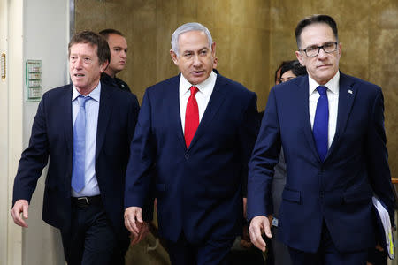 Israeli Prime Minister Benjamin Netanyahu arrives to the weekly cabinet meeting in Jerusalem January 13, 2019. Ariel Schalit/Pool via REUTERS