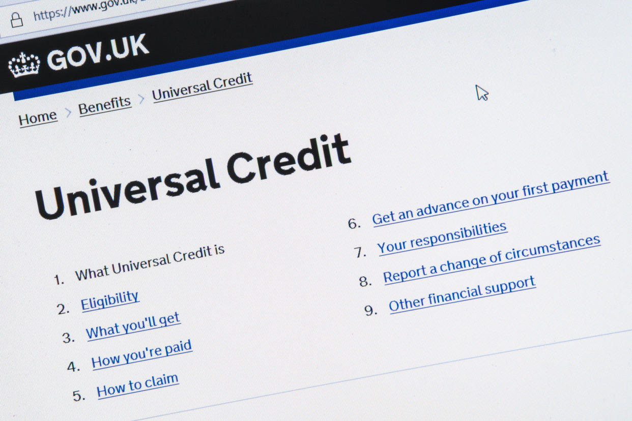 Computer screenshot of information about universal credit on gov.uk website in 2018