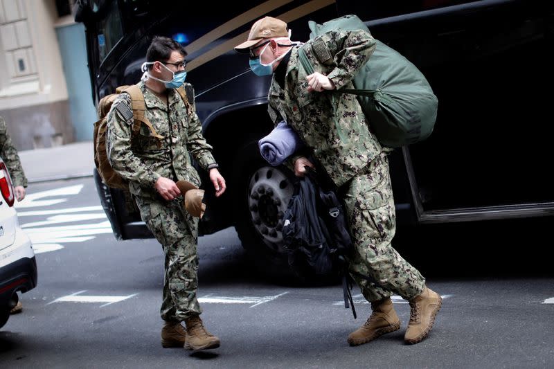 U.S. Navy personnel arrive in Manhattan during the outbreak of the coronavirus disease (COVID-19) in New York