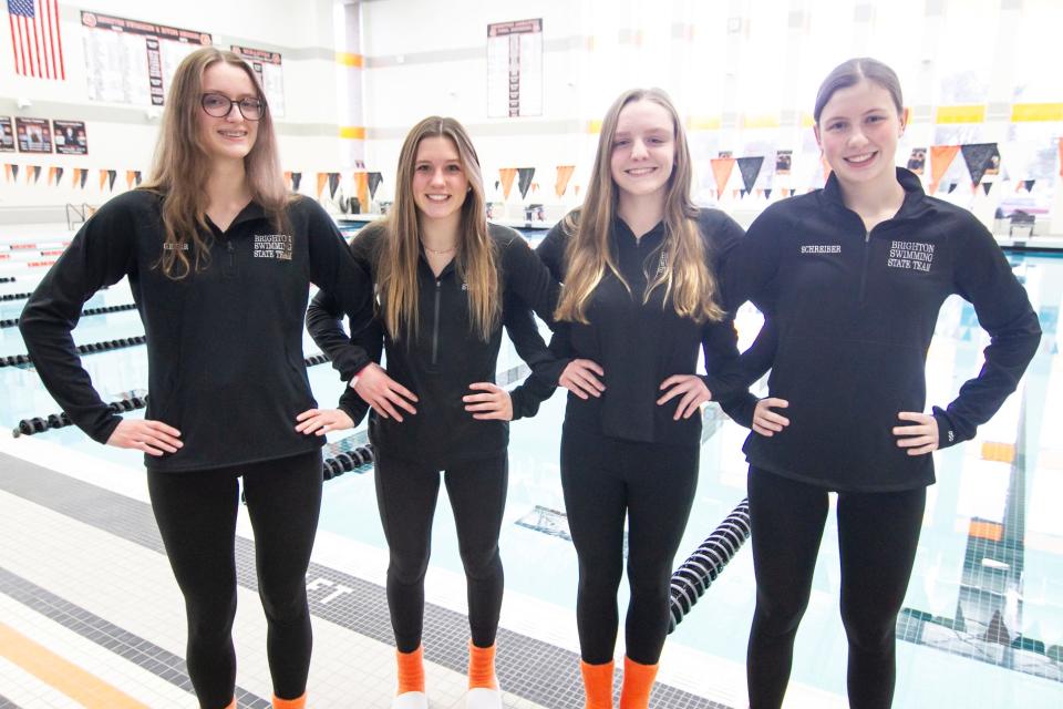 Brighton's 400-yard freestyle relay team consisted of (from left) Annika Geyer, Josie Libler, Grace Gray and Victoria Schreiber.