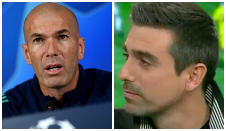 Zinedine Zidane a la derecha y Ernesto, héroe del 'Alcorconazo' a la izquierda (Foto: EFE - Twitter/@elchiringuitotv)