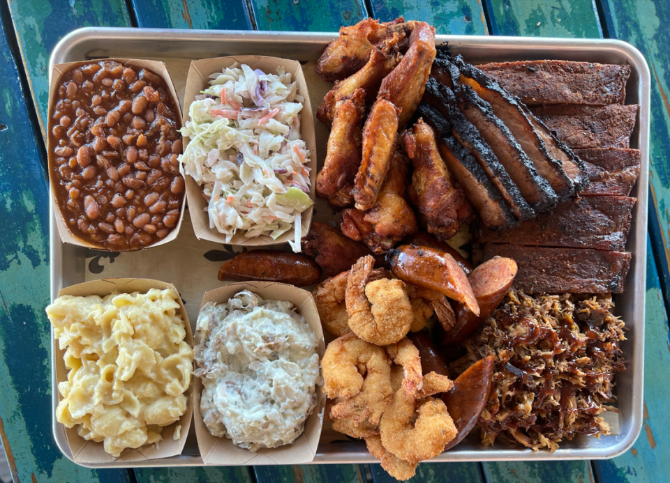 A variety of meats and sides, topped with a portion of fried shrimp, make the Kingjak platter a favorite at the new Kingjak Biloxi Beach on U.S. 90.