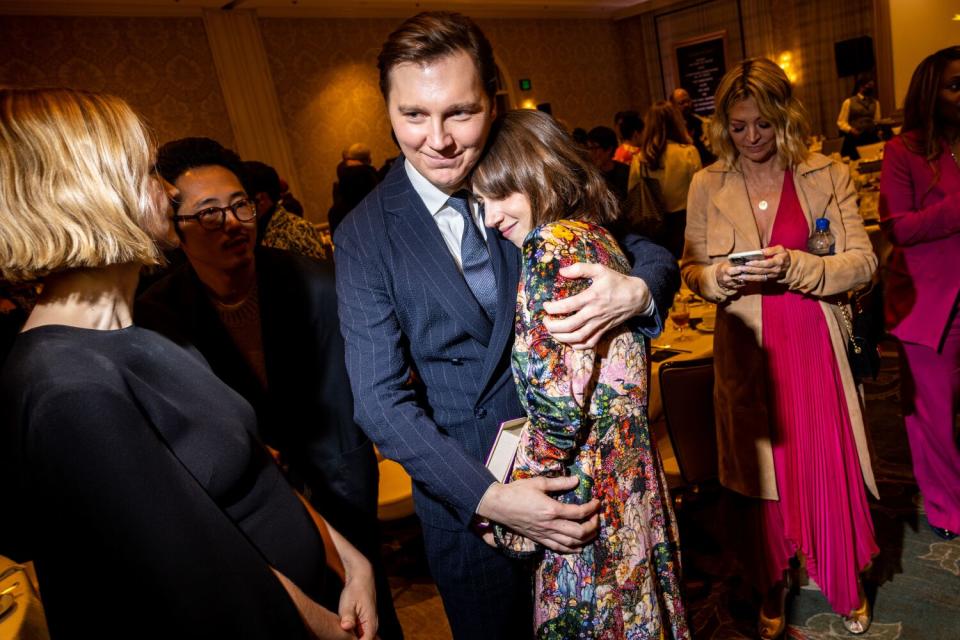 Paul Dano of "The Fabelmans" with his wife, actress Zoe Kazan of "She Said."