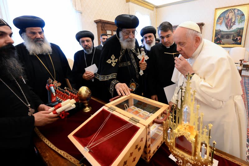 Pope Francis and Pope Tawadros II meet at the Vatican