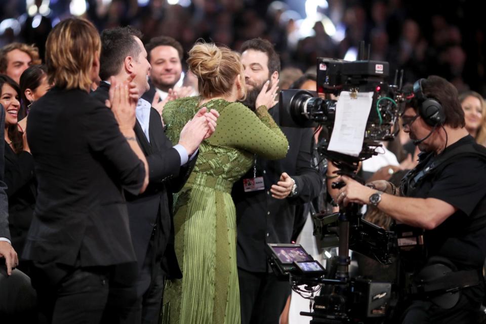 Split: Adele and Simon Konecki at the Grammys in 2017 (Getty Images )