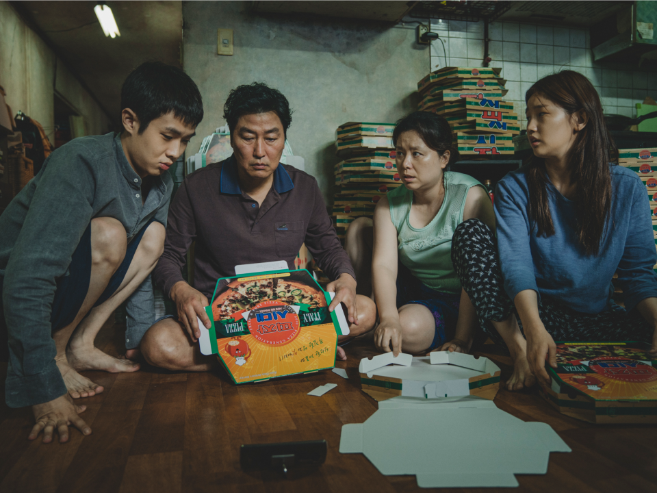 The Kim Family (Woo sik Choi, Kang ho Song, Hye jin Jang, So dam Park) in Parasite. Courtesy of NEON + CJ Entertainment