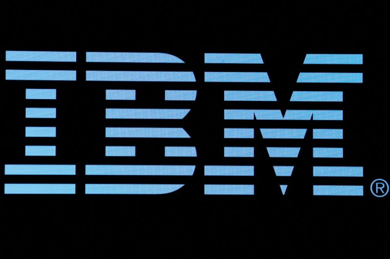 FILE PHOTO: The logo for IBM is displayed on a screen on the floor of the New York Stock Exchange (NYSE) in New York, U.S., June 27, 2018. REUTERS/Brendan McDermid//File Photo