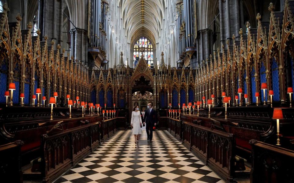 The Duke and Duchess of Cambridge arrive for a visit to the vaccination centre at Westminster Abbey -  Aaron Chown/PA