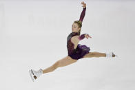 Amber Glenn performs during the women's short program at the Skate America figure skating event Saturday, Oct. 23, 2021, in Las Vegas. (AP Photo/David Becker)