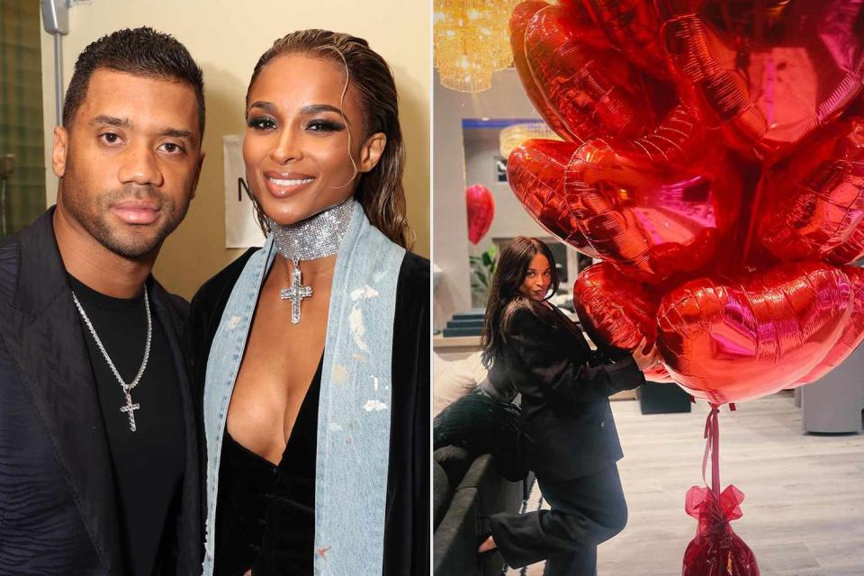 <p>Jesse Grant/Getty Images; Ciara/Instagram</p> Russell Wilson and Ciara with her anniversary balloons