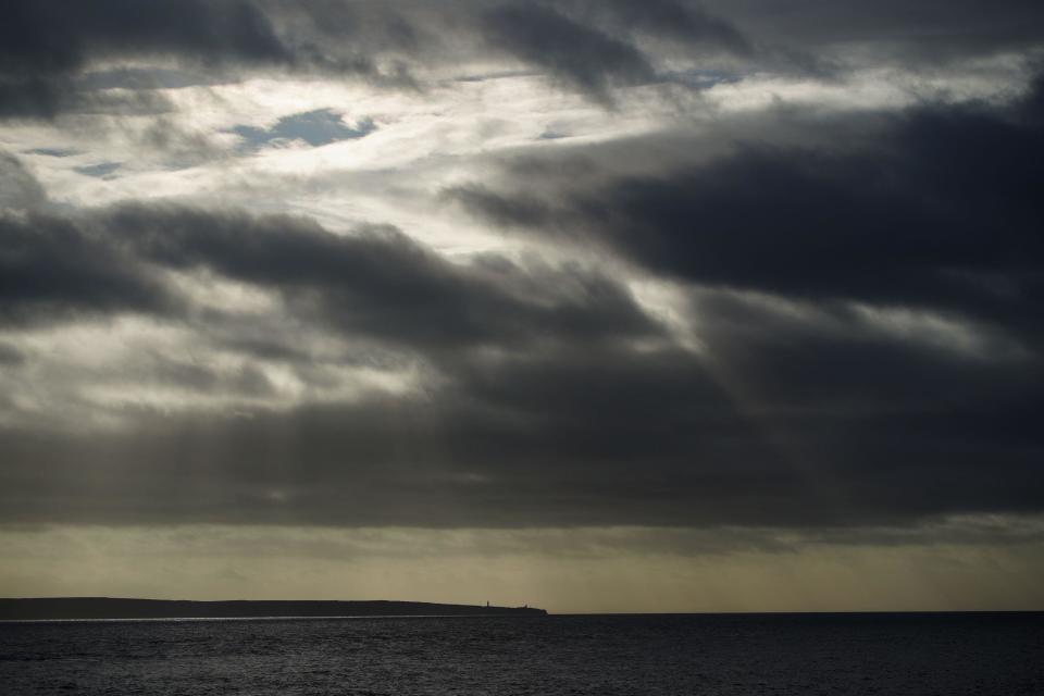 Clouds gather at Porthcawl, near Bridgend in Wales. The UK is bracing for heavy wind and rain from Storm Babet, the second named storm of the season. A rare red weather warning stating there is a 