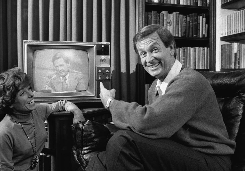 Bob Barker looking at himself on the TV