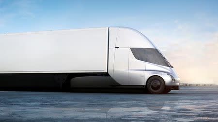 The Tesla Semi, the company's electric big-rig truck is seen in this undated handout image released on November 16, 2017. Tesla/Handout via REUTERS