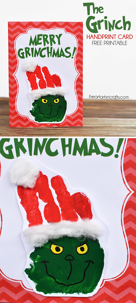 <p>Here's a super fun (and only mildly messy) craft idea for you and the kids. Paint their palms green and their fingers red, and you'll have a Grinch in no time. Complete the design by adding cotton balls to his hat and drawing on a grouchy face. </p><p><a href="https://www.iheartartsncrafts.com/the-grinch-handprint-christmas-card-with-printable/" rel="nofollow noopener" target="_blank" data-ylk="slk:Get the tutorial at I Heart Arts N Crafts »;elm:context_link;itc:0;sec:content-canvas" class="link "><em>Get the tutorial at I Heart Arts N Crafts »</em></a></p>