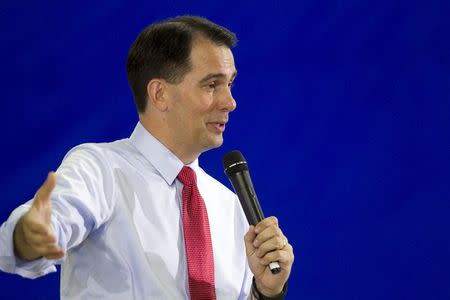 Republican presidential candidate Wisconsin Gov. Scott Walker speaks during a town hall meeting at the Xtreme Manufacturing warehouse in Las Vegas, Nevada September 14, 2015. REUTERS/Las VegasSun/Steve Marcus