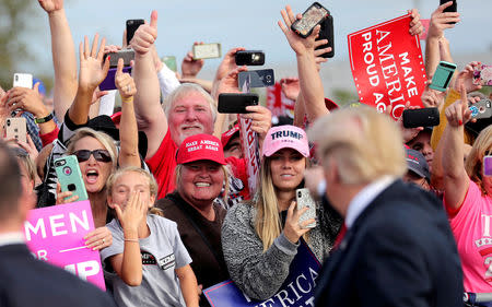 FILE PHOTO: Supporters applaud U.S. President Donald Trump as he arrives to attend a campaign rally at Middle Georgia Regional Airport in Macon, Georgia, U.S., November 4, 2018. REUTERS/Jonathan Ernst/File Photo