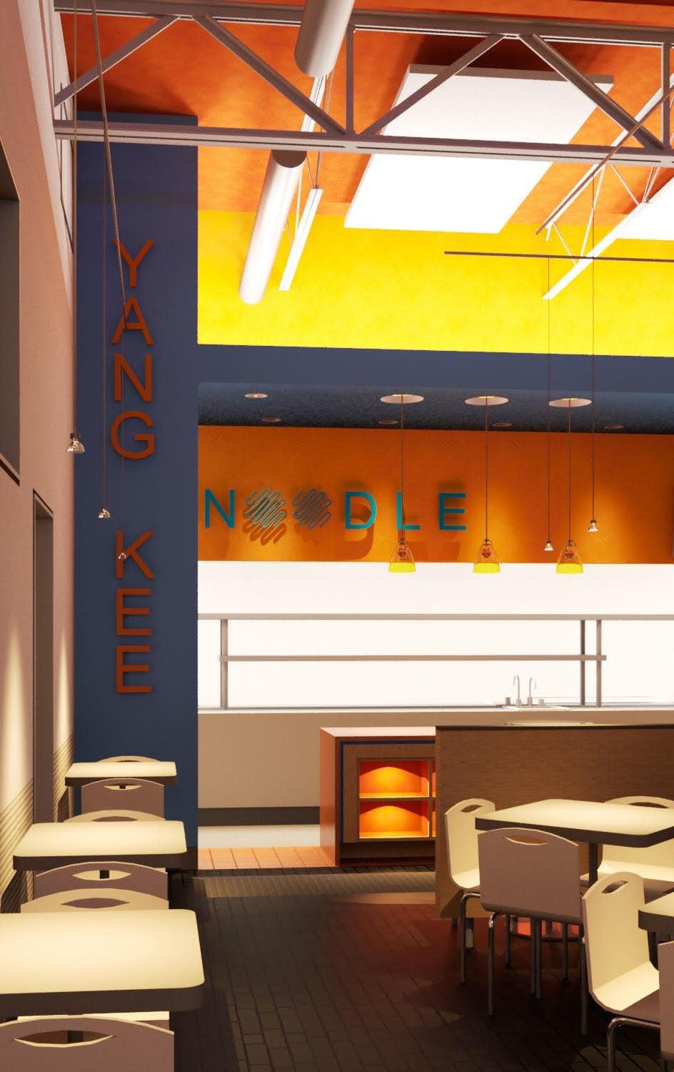 Artist renderings of the newest Yang Kee Noodle location at Middletown Commons. Rendering courtesy of Jon Barker at Design Plus, Inc.